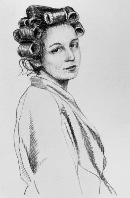 Woman with Curlers by Charles Novich