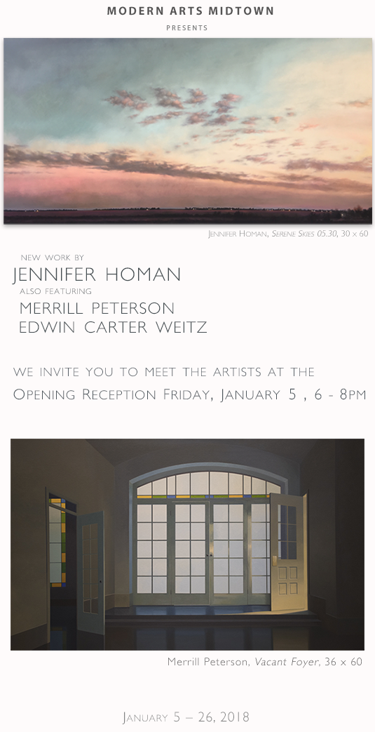 New Work by Jennifer Homan featuring Merrill Peterson and Edwin Carter Weitz